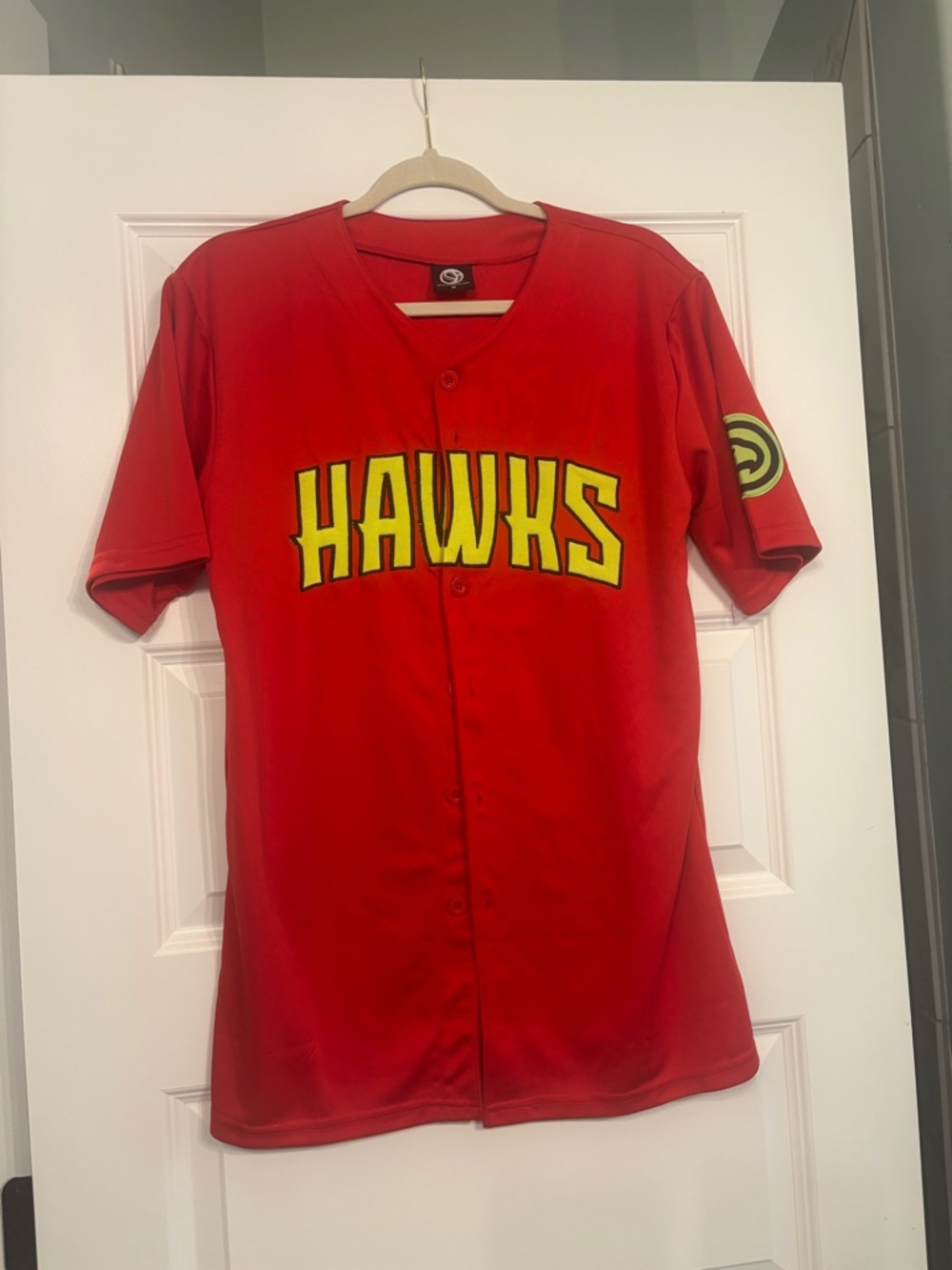 Atlanta Hawks Red Button-Up Jersey with Yellow Lettering